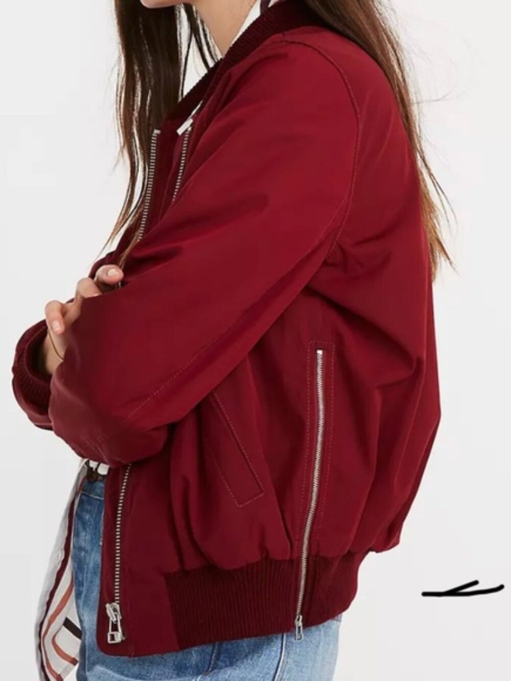 Madewell Side-Zip Bomber Jacket, Dusty Burgundy, Size Small - Picture 3 of 5